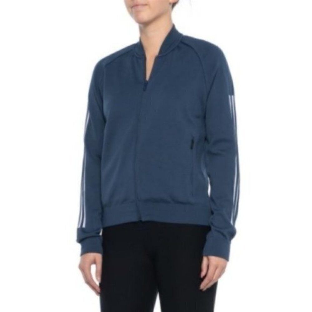 Adidas ID Knit Bomber Jacket Blue White - Picture 3 of 7